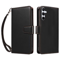 For Samsung Galaxy S24 FE Case RFID Blocking Leather Wallet Flip Phone Cover with Wrist Strap - Black