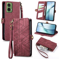 For Motorola Moto G35 5G Zipper Wallet Case Geometry Lines Leather Phone Cover with Strap - Red