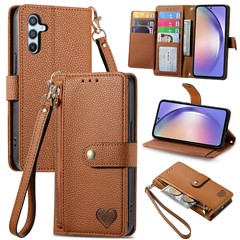 For Samsung Galaxy A36 5G Case RFID Blocking Zipper Pocket Leather Wallet Phone Cover - Brown