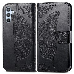 For Samsung Galaxy A36 5G Case PU Leather Wallet Phone Cover Butterfly Pattern - Black