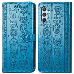 For Samsung Galaxy A56 5G Case Leather Wallet Flip Phone Cover Cute Cat Dog Pattern - Blue