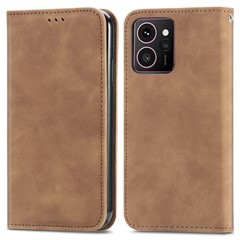 For HMD Skyline Case Skin Touch Feeling Leather Card Holder Phone Cover Magnetic Absorption - Brown