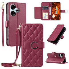 Crossbody Leather Case for Xiaomi Redmi 13 5G / 4G / Poco M6 Plus 5G / Poco M6 4G / Redmi Note 13R 5G Rhombus Mobile Cover - Red