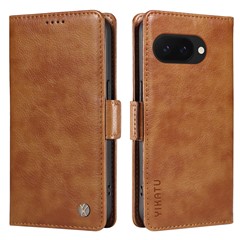 YIKATU YK-007 For Google Pixel 9a Case Side Buckle PU Leather Phone Cover Litchi Texture - Brown