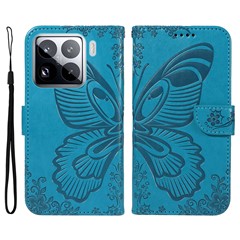 For Xiaomi 15 Pro Case Butterfly Pattern Leather Wallet Flip Phone Cover - Blue