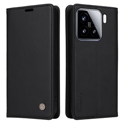 YIKATU YK-001 For Xiaomi 15 Case Stand Leather Phone Cover Strong Magnetic Closure - Black