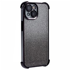 For iPhone 15 Case Glitter TPU Phone Cover Reinforced Corners - Black