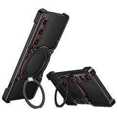For Sony Xperia 1 V Kickstand Case Metal Bumper Magnetic Phone Cover - Black / Red