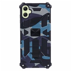 For Samsung Galaxy A06 4G Case Kickstand PC+TPU Camouflage Military Grade Phone Cover - Navy Blue