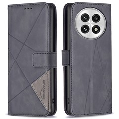 BINFEN COLOR For OnePlus 13 Phone Cases Wallet Stand Geometry Imprint Leather Cover - Black