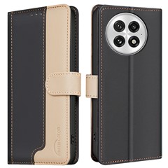 BINFEN COLOR BF33 for OnePlus 13 Leather Case Splicing Color RFID Blocking - Black