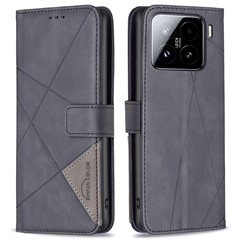 BINFEN COLOR For Xiaomi 15 Phone Cases Wallet Stand Geometry Imprint Leather Cover - Black