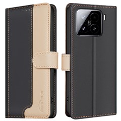 BINFEN COLOR BF33 for Xiaomi 15 Leather Case Splicing Color RFID Blocking - Black