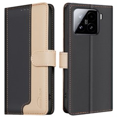 BINFEN COLOR BF33 for Xiaomi 15 Pro Leather Case Splicing Color RFID Blocking - Black