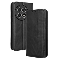 For OnePlus 13 Leather Case Wallet Stand Retro Texture Phone Cover - Black