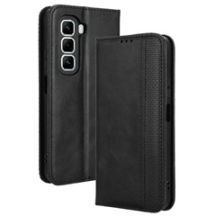 For Infinix Hot 50 Pro+ 4G X6880 Leather Case Wallet Stand Retro Texture Phone Cover - Black