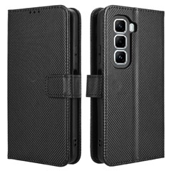 For Infinix Hot 50 Pro+ 4G X6880 Case PU Leather Diamond Texture Wallet Phone Cover - Black