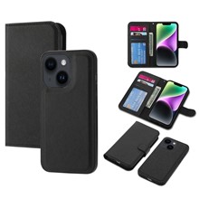 For iPhone 14 Plus Detachable TPU Back Case Cross Texture Wallet Stand PU Leather Shockproof Cover - Black