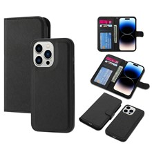 For iPhone 14 Pro Detachable TPU Back Case Cross Texture PU Leather Drop-proof Cover Flip Stand Wallet Shell - Black