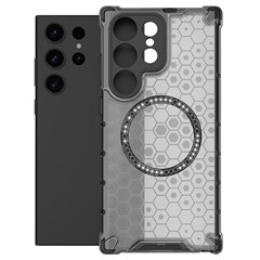 For Samsung Galaxy S25 Ultra Magnetic Case Honeycomb Design TPU+PC Phone Cover - Grey