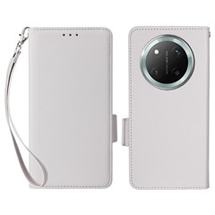 Leather Case with Wrist Strap for Honor X9c 5G / Magic7 Lite 5G / X60 Pro 5G Litchi Texture Wallet Phone Cover - White