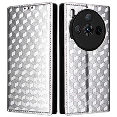 For ZTE nubia Z60S Pro 5G Wallet Case Rhombus Imprinted Leather Phone Cover - Silver