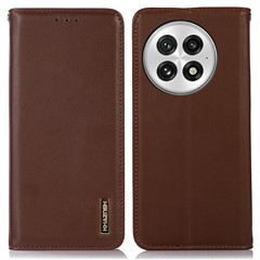 KHAZNEH For OnePlus 13 Case Genuine Cow Leather Wallet Phone Cover Nappa Texture - Brown