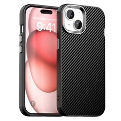 For iPhone 15 Case Cell Phone Hybrid Back Cover Carbon Fiber Texture - Black