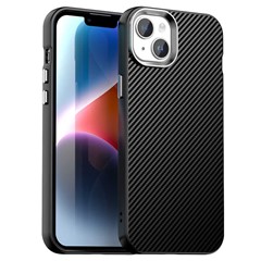 For iPhone 15 Plus / 14 Plus Case Cell Phone Hybrid Back Cover Carbon Fiber Texture - Black