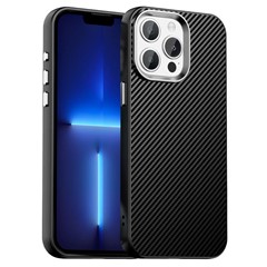 For iPhone 13 Pro Max Case Cell Phone Hybrid Back Cover Carbon Fiber Texture - Black