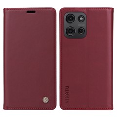 YIKATU YK-001 For Motorola Moto G75 5G Case Stand Leather Phone Cover Strong Magnetic Closure - Wine Red
