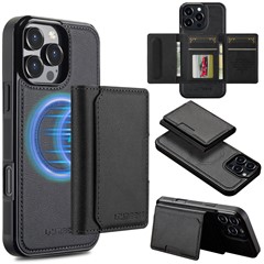 LC.IMEEKE L5 For iPhone 16 Pro Magnetic Phone Case Leather Back Cover with Detachable Card Holder - Black
