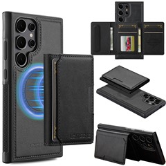 LC.IMEEKE L5 For Samsung Galaxy S24 Ultra Magnetic Phone Case Leather Back Cover with Detachable Card Holder - Black
