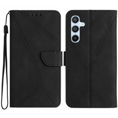For Samsung Galaxy A56 5G / M56 5G Case Skin-Touch Lines PU Leather Flip Phone Cover - Black