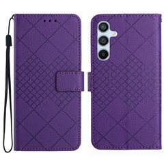 For Samsung Galaxy A56 5G / M56 5G Wallet Phone Case Imprint PU Leather Flip Folio Cover - Dark Purple