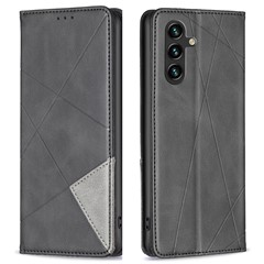 For Samsung Galaxy A26 5G Case Card Slots Geometry Imprint Leather Phone Cover - Black