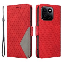 For Honor Play 60 Plus 5G / Play 9T / X7c 4G / 200 Smart 5G Case Rhombus PU Leather Flip Wallet Phone Cover - Red