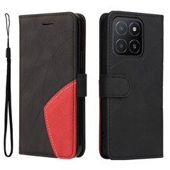 For Honor X5b / X5b Plus Leather Case Wallet Stand Color Splicing Phone Cover - Black