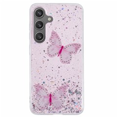 For Samsung Galaxy S25 Case Epoxy PVC Butterfly TPU Aesthetics Phone Cover - Pink