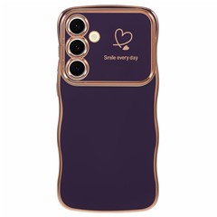 For Samsung Galaxy S25 Case Love Hearts TPU Phone Cover Curly Wave Frame Large Window - Dark Purple