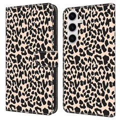For Samsung Galaxy S24 FE Case Pattern Printed Protective Cover TPU+PU Leather Flip Phone Case - Leopard Print