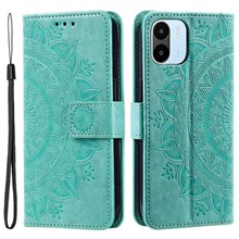 Cell Phone Cover For Xiaomi Redmi A1 4G, Mandala Flower Pattern Imprinted PU Leather Flip Wallet Case Stand Phone Shell - Green