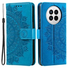 Drop-proof Phone Case For Huawei Mate 50 4G, Mandala Flower Pattern Imprinted PU Leather Anti-wear Flip Wallet Stand Cover - Blue