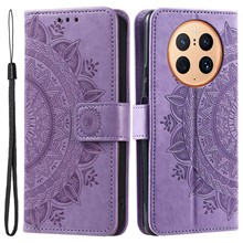 Anti-drop Cell Phone Cover For Huawei Mate 50 Pro 4G, Mandala Flower Pattern Imprinted PU Leather Flip Wallet Case Stand - Purple