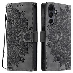 Style 018 For Samsung Galaxy A36 5G Case Imprinted Totem Skin Feel Wallet Leather Phone Cover - Grey