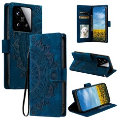 Style 018 For Xiaomi 15 Case Imprinted Totem Skin Feel Wallet Leather Phone Cover - Blue