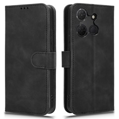 For TCL 503 Leather Case Skin-Feel Anti-Drop Wallet Flip Phone Cover - Black