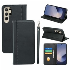 HX01 For Samsung Galaxy S25 Ultra Wallet Case Magnetic Closing PU Leather Phone Cover - Black