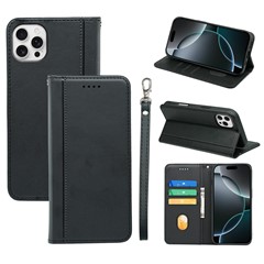 HX01 For iPhone 16 Pro Wallet Case Magnetic Closing PU Leather Phone Cover - Black