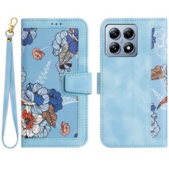For Xiaomi 14T Case PU Leather Floral Phone Cover with Card Slots - Baby Blue